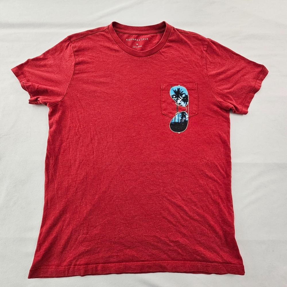 Aeropostale Sunglasses Red Short Sleeve Cotton Blend Pocket T-Shirt Men's M